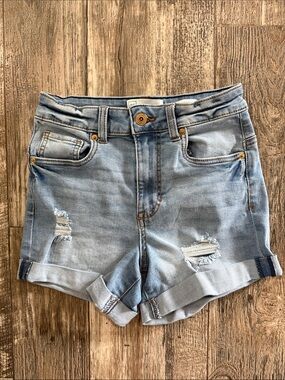 Generation by CelebrityLight Blue Distressed Rolled-Hem Denim Shorts for Women